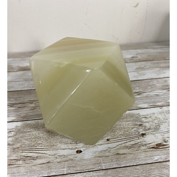 Onyx Paperweight Geometrical Tetradecagon Natural White Cream Brown Marbling Vtg - Picture 5 of 13